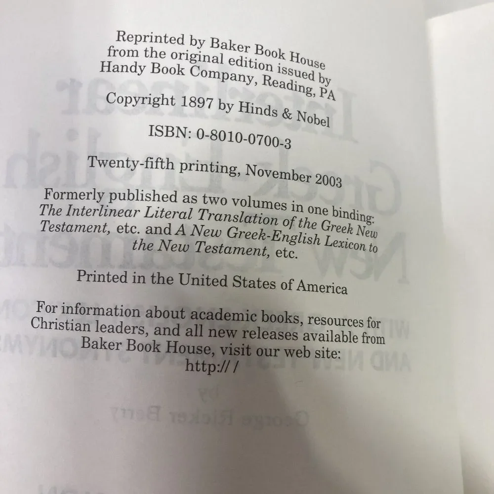Interlinear Greek-English New Testament Lexicon‎ & Synonyms 2003 Paperback